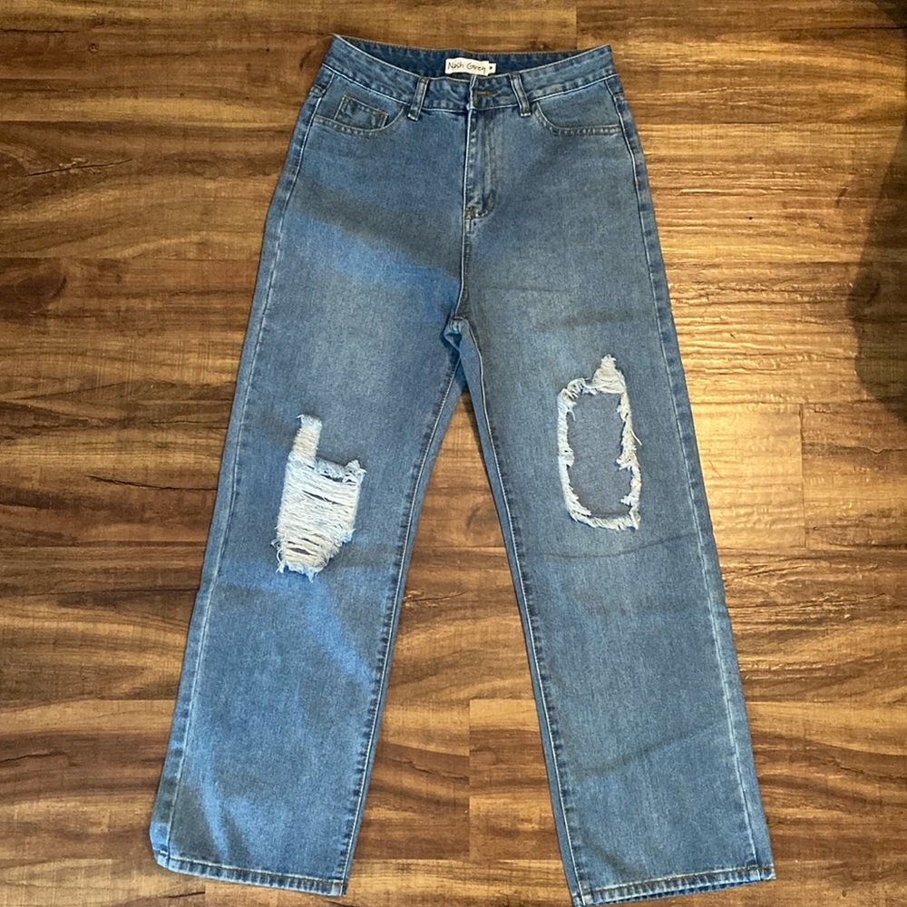 Nash Grey High Waist Wide Leg Distressed Jeans (M)